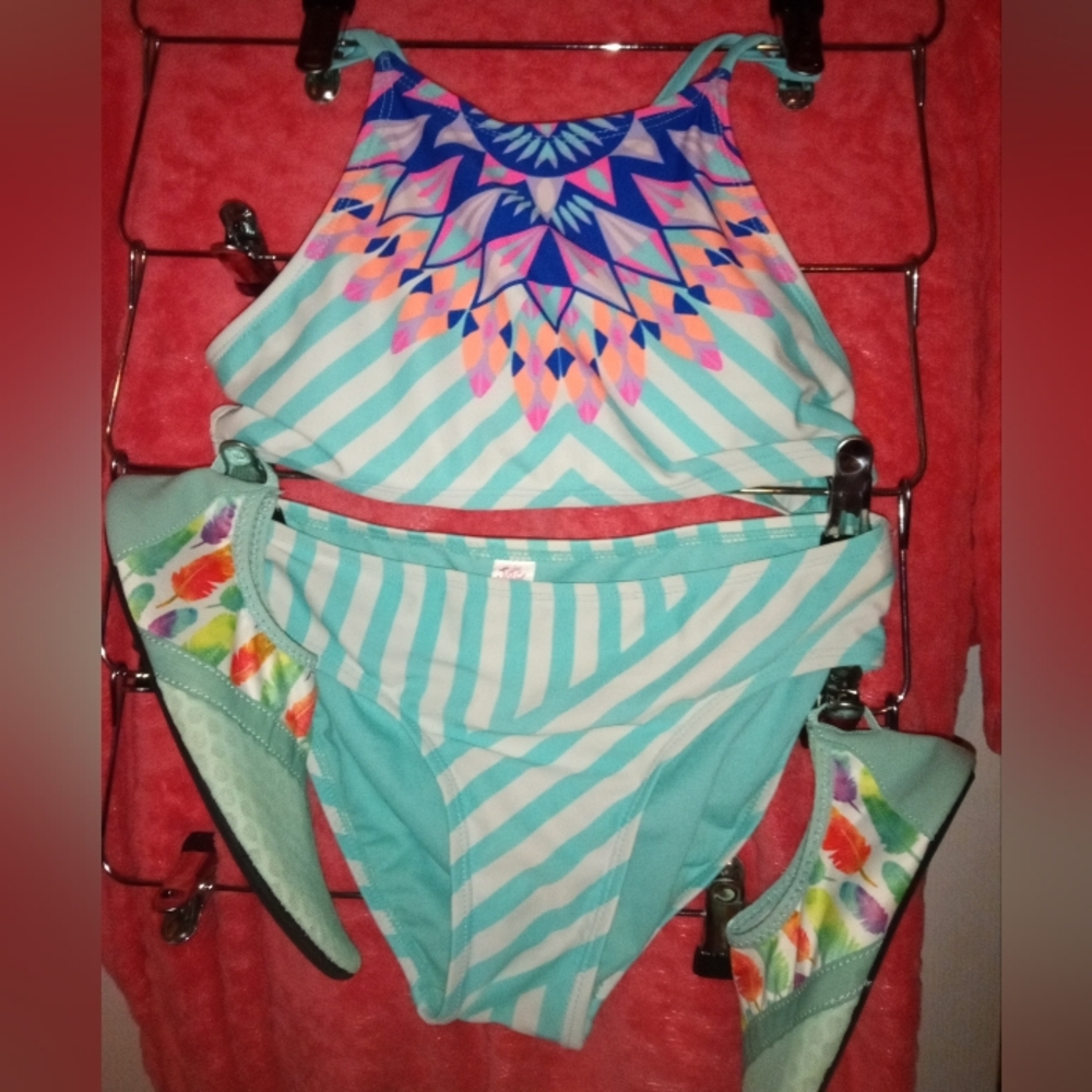 Justice Aqua and Pink Kids Swim Bikini